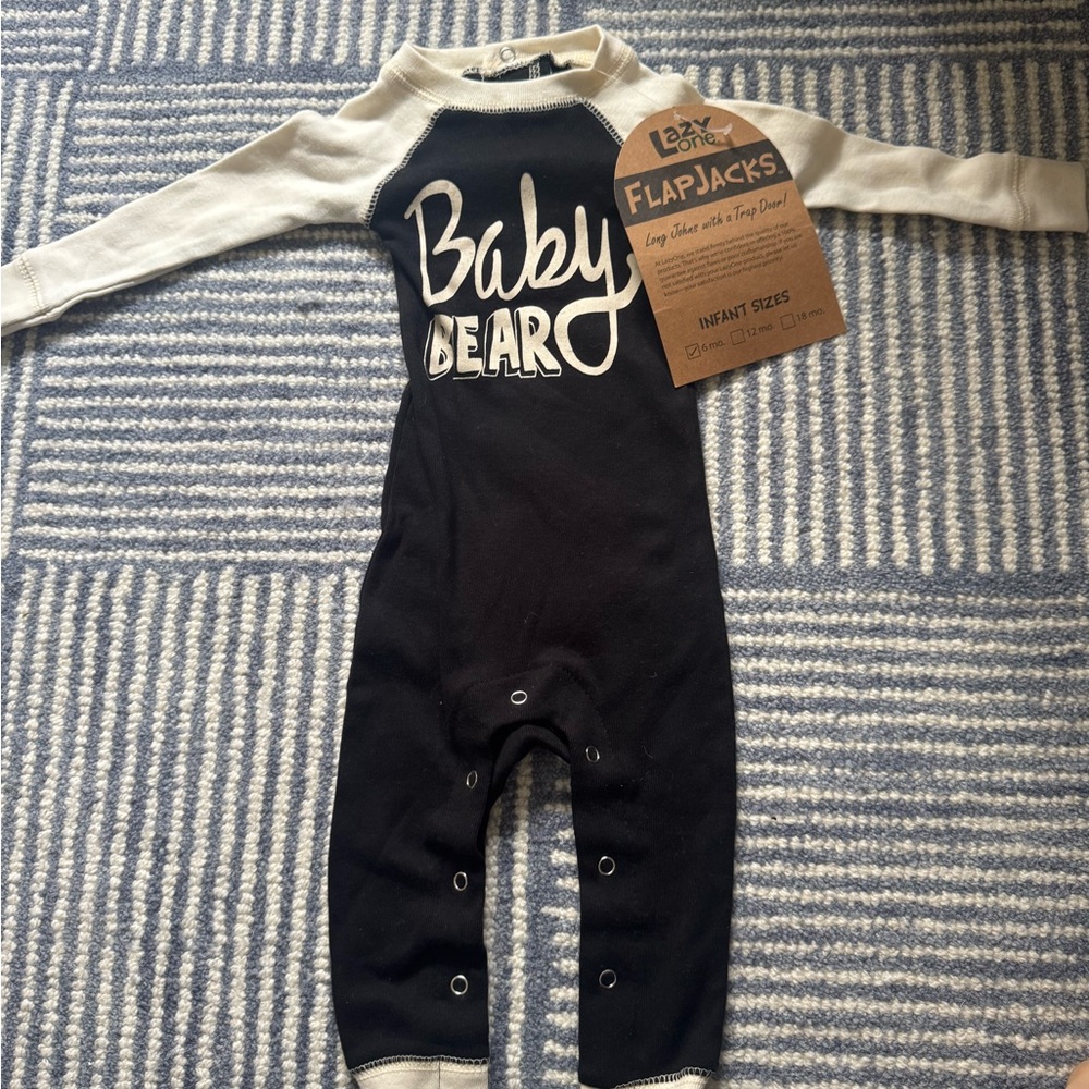 NWT Lazy One Black and Cream "Baby Bear" Infant Footie